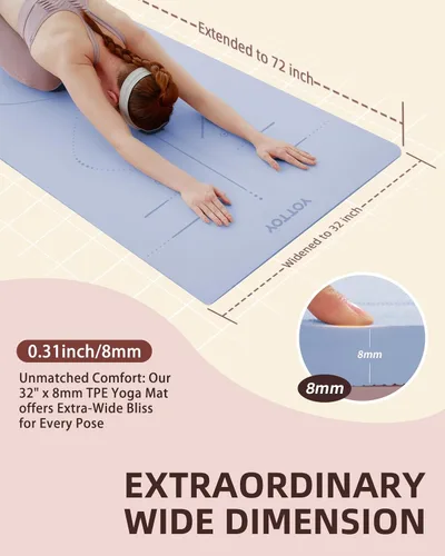 Miniatura 2 de YOTTOY Esterilla de Yoga, 72"x 32"x1/3" Extra Ancha Antideslizante para Ejercicio Fitness Yoga, Esterillas Ecológicas de TPE para Ejercicio para Nilo