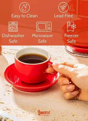 Miniatura 3 de Sweese Tazas apilables de porcelana para capuchino de 8 onzas con platillos y soporte de metal, para bebidas de café especiales, capuchino, café