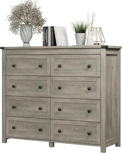 Miniatura 34 de Cómoda para dormitorio con 6 cajones, cómoda de madera de granja, soporte de TV ancho con mango de metal, organizador de ropa moderno para pasillo