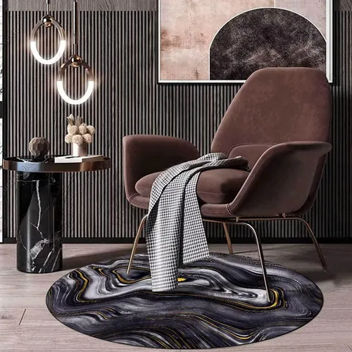 Miniatura 33 de Tapete redondo de mármol verde esmeralda, lavable, pequeño círculo, para dormitorio, sala de estar, alfombra moderna abstracta circular, 2 pies