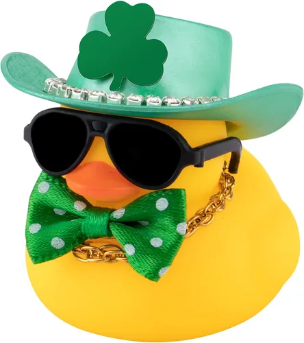 Miniatura 9 de Wonuu Decoración del día de San Patricio de pato de goma, sombrero de trébol verde de la suerte y decoración del automóvil, sombrero de vaquero