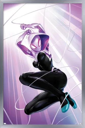 Miniatura 11 de Marvel Comics Ghost Spider - Póster de pared #1, 22.4 pulgadas de largo x 14.7 pulgadas de ancho, versión enmarcada de madera de granero