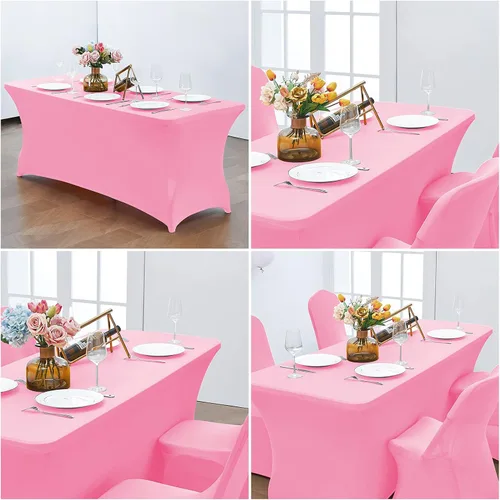 Miniatura 6 de CWK - Funda de mesa de elastano elástica impermeable de 6 pies para mesas rectangulares - Mantel elástico ajustado para mesas plegables, tela Rosa