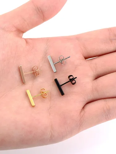 Miniatura 3 de Mudder - 4 pares de arete de acero inoxidable, barra rectangular para hombre o mujer, 4 colores disponibles.