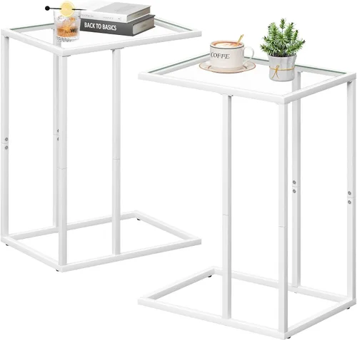 Miniatura 11 de Mesa auxiliar de cristal en C, mesa auxiliar para sofá, mesa auxiliar de vidrio templado con marco de metal, mesa de bandeja de TV para espacio Negro