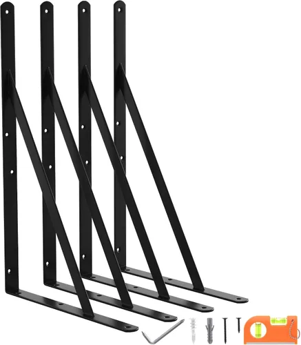 Miniatura 15 de Paquete de 8 soportes de estante resistentes de 14 pulgadas, soporte de pared flotante grande para estantes de almacenamiento de garaje, acabado