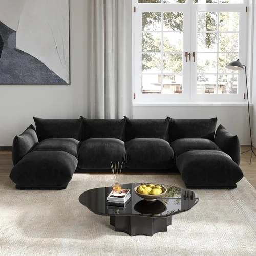 Miniatura 16 de Sofá de nube de asiento profundo de 77 pulgadas, moderno sofá modular de chenilla, sofá modular de 2 asientos con cojines gruesos de felpa y otomana