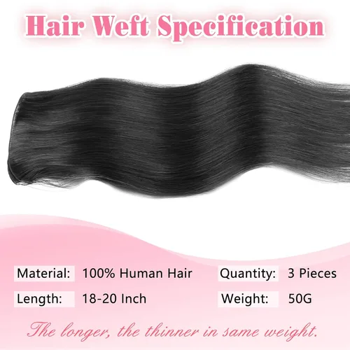 Miniatura 5 de ABH AMAZINGBEAUTY HAIR Extensiones de cabello humano Remy real para coser, atadas a mano, color negro azabache de 18 pulgadas, para mujer, 1.76 onzas