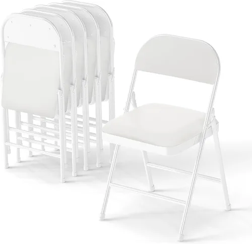 Paquete de 6 sillas plegables acolchadas de cuero, marco de metal con asiento y respaldo de piel sintética, capacidad de 650 libras, silla plegable