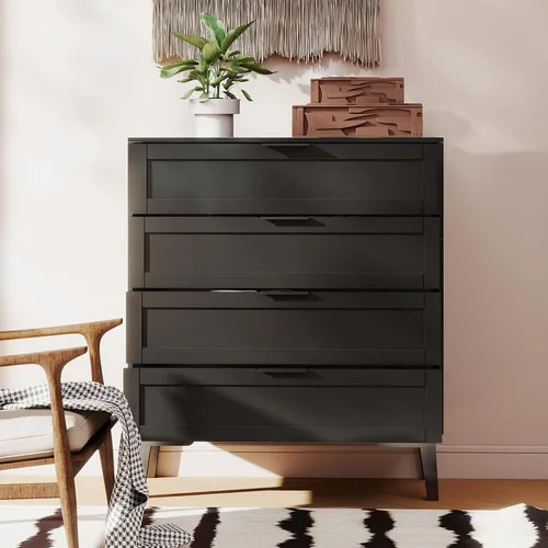 Miniatura 3 de TaoHFE Cómoda negra de 4 cajones para dormitorio, cómoda de lencería de madera para dormitorio, moderna cómoda negra de 36 pulgadas de alto