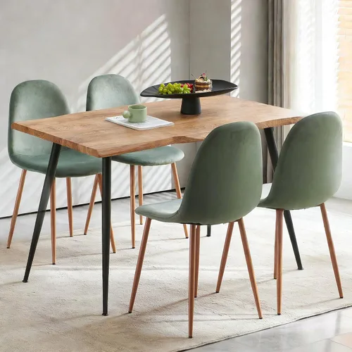 Miniatura 4 de Howtek Juego de mesa de comedor de 5 piezas, mesa de comedor rectangular moderna con 4 sillas de comedor de terciopelo, juego de mesa de cocina que
