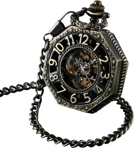 ShoppeWatch Reloj de bolsillo para hombre con cadena | Reloj de bolsillo vintage de cuerda a mano | Reloj de bolsillo clásico con movimiento