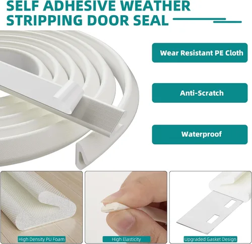 Miniatura 6 de 2 piezas × 26 pies de burletes para puertas en forma de V, tira de sellado de puerta, espuma autoadhesiva para aislamiento de puertas, burletes