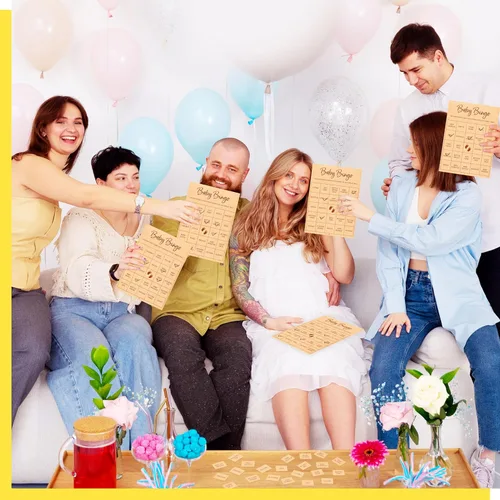 Miniatura 7 de Juego de baby shower, juego de bingo neutro de género/Adivina quién mamá o papá/desafío de palabras/tarjetas de datos de preguntas para bebés