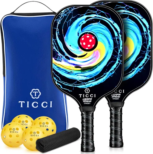 Miniatura 8 de TICCI - Pala de pickleball aprobada por USAPA, juego de 2 palas de grafito prémium con 4 bolas de pickleball, 1 bolsa de malla y 1 bolsa de Vórtice 3