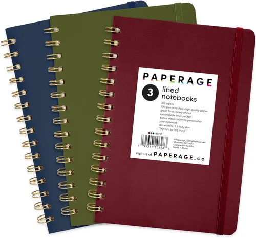 Miniatura 21 de PAPERAGE Cuaderno de espiral rayado, (azul marino, verde oliva, kraft), paquete de 3, 160 páginas, tamaño mediano de 5.5 x 8 pulgadas, papel grueso
