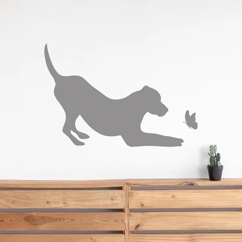 Miniatura 3 de Vinilo adhesivo de pared Pet Shop Silueta Perro con Mariposa Animal Pegatinas Decoración Grande (2921ig) Negro
