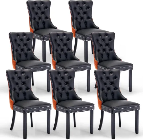 Miniatura 38 de Juego de 2 sillas de comedor de terciopelo tapizadas con ribete de cabeza de clavo y patas doradas chapadas en acero inoxidable para cocina