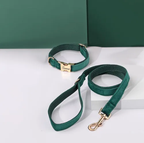 Miniatura 3 de Juego de arnés de terciopelo, regalo para dueños de mascotas, collar personalizado con nombre y número de teléfono, collar y correa personalizados