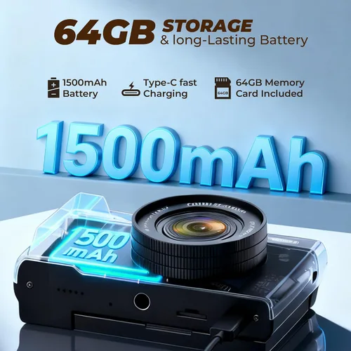Miniatura 7 de Cámara digital 4K, cámaras de 64MP para fotografía con zoom digital de 16X, cámara de vlogging con enfoque automático para YouTube, cámara compacta