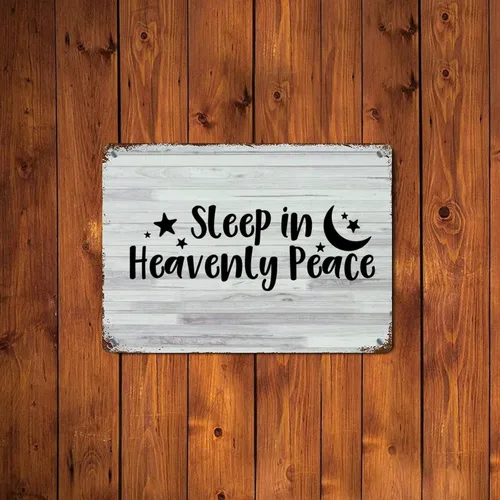Miniatura 6 de LUIJORGY Letrero de metal rústico con letras familiares para decoración de pared, para dormir en la paz celestial, grano de madera, vida positiva