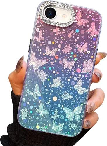 Miniatura 136 de I-MGAE-IN-AR Funda compacta para iPhone 11, diseño de mariposa, marco de protección de lente de cámara con diamante 3D, bonitas fundas protectoras