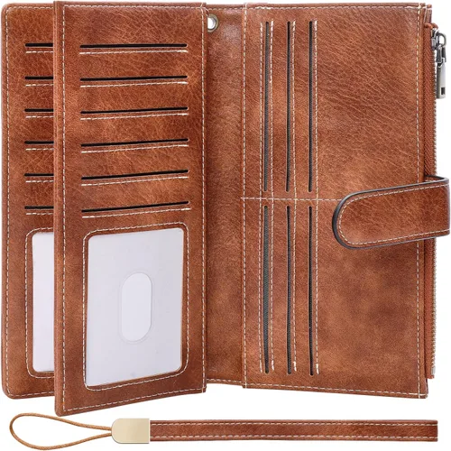 Miniatura 13 de XINNSTAR Cartera para mujer con bloqueo RFID de gran capacidad, cartera larga para mujer con bolsillo de muñeca, con ventana para tarjeta