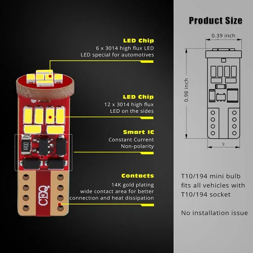 Miniatura 7 de 10 bombillas LED 194 168 W5W LL 2825 2827 175, licencia verde, mapa interior, cúpula, cortesía, luces de puerta paso 161 2821 12V Super Bright T10
