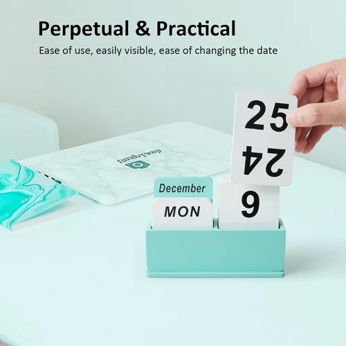 Miniatura 5 de Calendario Perpetuo de Bloques de Madera para Escritorio, Calendario Diario de Escritorio de Pie con Pantalla Grande, Accesorios de Escritorio