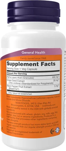 Miniatura 2 de Ácido alfa lipoico NOW Foods de 0.02 oz, 3046, 60, 1, 1