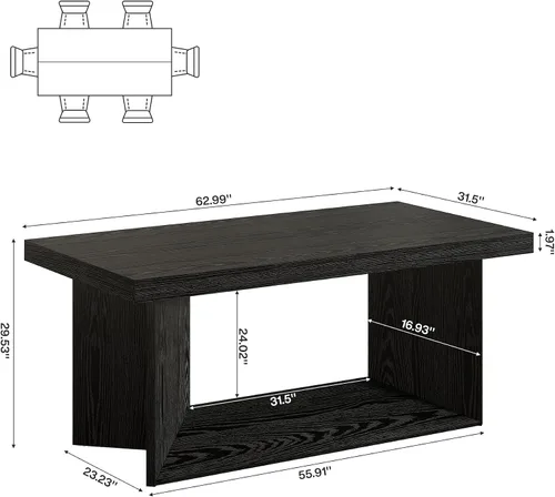 Miniatura 2 de Tribesigns Mesa de comedor de 63 pulgadas para 4-6, mesa de cocina de granja con pedestal resistente, muebles rectangulares de madera para el hogar