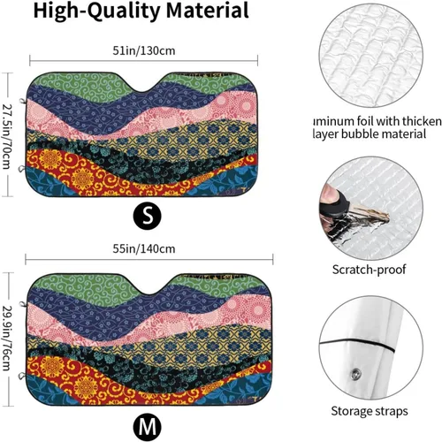 Miniatura 3 de Chinese Wind Wave Stitching Xiangyun Peony Mandala Windshield Shade Blocks UV Rays Keep Cool for Most Sedans SUV Truck Automotive Truck Passenger