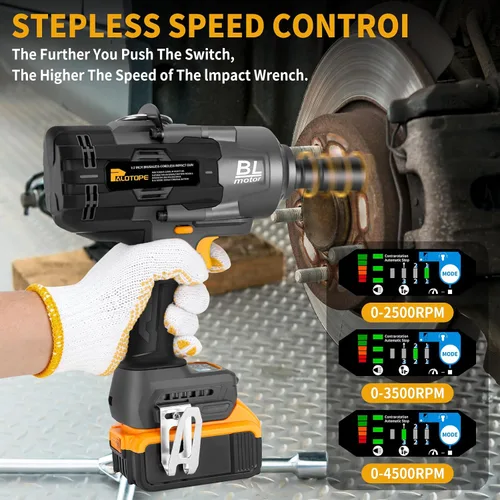 Miniatura 5 de Pistola de impacto inalámbrica de 1/2 pulgada 1623FT-LBS compatible con batería DeWalt, llave eléctrica sin escobillas de 2200 Nm con luz LED