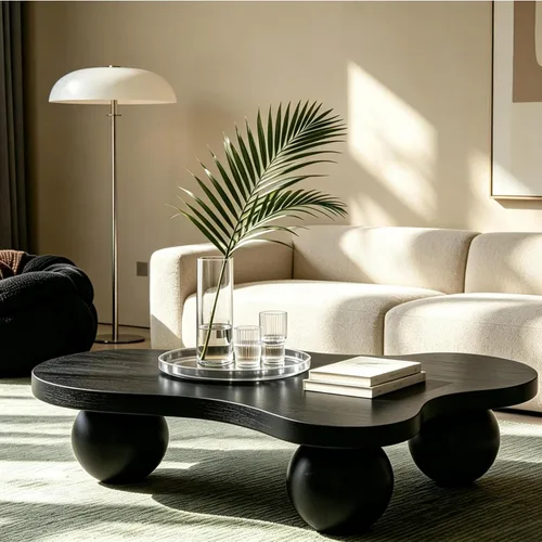 Miniatura 28 de Mesa de centro irregular moderna de 40 pulgadas, mesa de centro única de nube para sala de estar, mesas centrales bajas y lindas con 4 patas