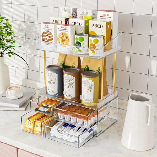 Miniatura 4 de SNSLXH Organizador de maquillaje de 4 cajones, 4 niveles, organizador de cosméticos, ideal para cosméticos, con cajones para encimera, baño