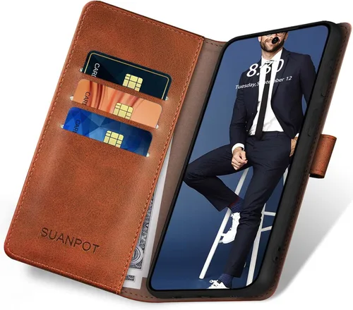 Miniatura 2 de SUANPOT Funda tipo cartera con bloqueo RFID para Samsung Galaxy S22 Ultra con tarjetero de crédito, funda con tapa tipo libro a prueba de golpes