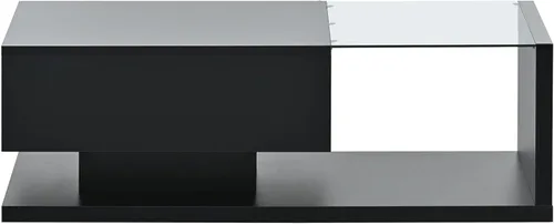 Miniatura 8 de LUMISOL Mesa auxiliar rectangular de 2 niveles con vidrio templado, moderna mesa de cóctel con superficie UV de alto brillo, mesa central de diseño