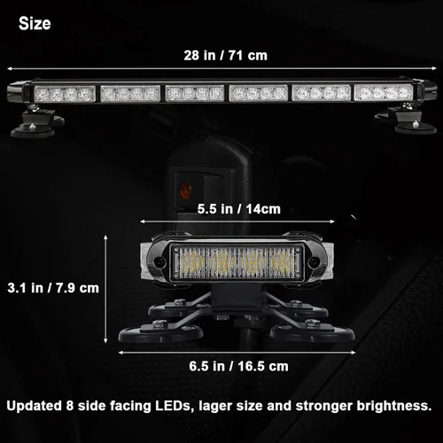 Miniatura 4 de WOWTOU Barra de luz estroboscópica de emergencia roja y azul con 56 luces LED intermitentes para vehículos de policía, luces magnéticas fuertes