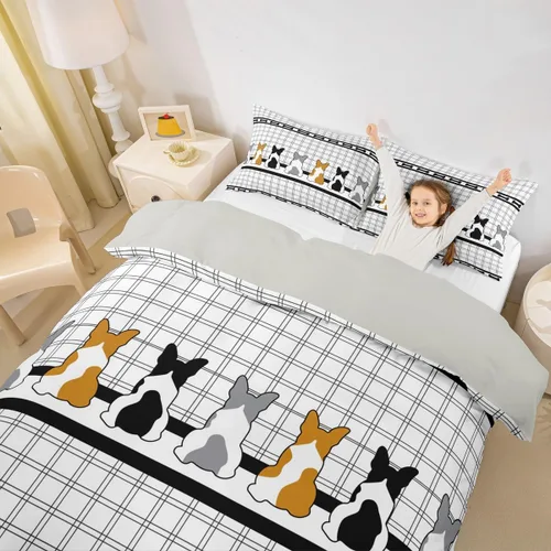 Miniatura 10 de Juego de funda de edredón para niños con diseño de gato negro, tamaño individual, juego de ropa de cama de animales lindos con burbujas de baño