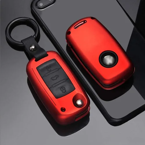 Miniatura 9 de SANRILY Funda roja para llave con tapa para Volkswagen Jetta Passat Golf Beetle GTI Tiguan EOS llavero titular elegante plástico ABS protección