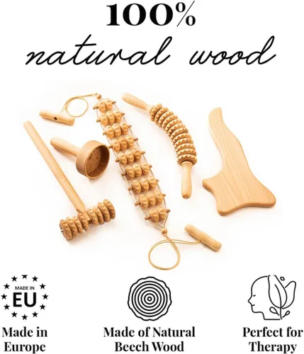 Miniatura 8 de tuuli Accesorios Maderotherapy Set de madera masajeador Rodillo trasero Celulitis Dispositivo de drenaje linfático Copa sueca