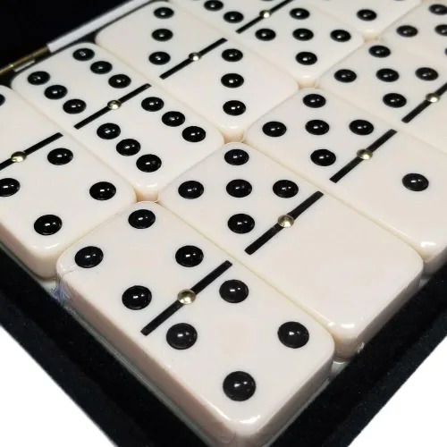 Miniatura 2 de Marion Dominó doble 6 blanco, tamaño de torneo profesional jumbo con giradores, en elegante estuche de terciopelo negro.