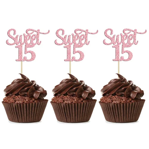 Miniatura 15 de Gyufise 1 decoración para tartas de 16 años con purpurina negra para cumpleaños de 16 años, decoración para felicitaciones a 16 años de edad