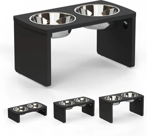 Miniatura 8 de Cuencos elevados para perros, cuenco elevado de bambú para perros y gatos pequeños, con 2 cuencos de acero inoxidable