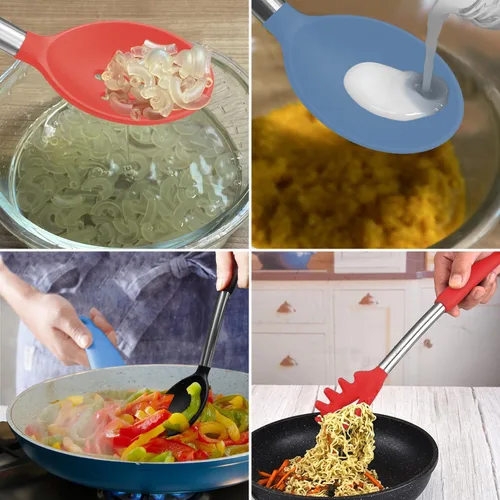 Miniatura 9 de Espátula de silicona y cuchara de cocina, paquete de 5 utensilios de cocina antiadherentes para la cocina, espátulas y cucharas sólidas y ranuradas