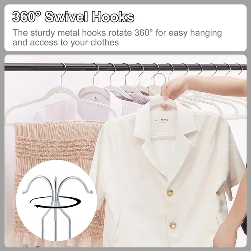 Miniatura 3 de VECELO Paquete de 25 perchas de ropa, colgador de plástico antideslizante, gancho giratorio de 360° y ahorro de espacio para armario de dormitorio
