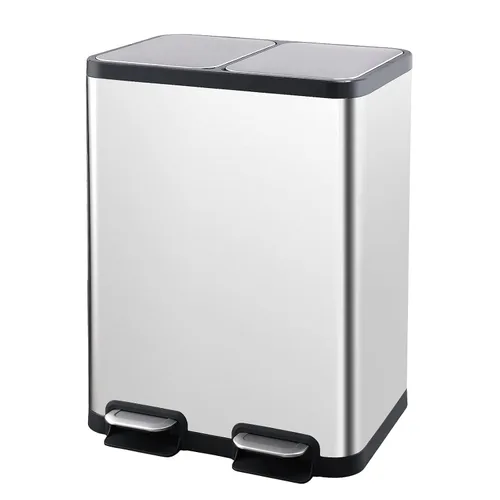 ELPHECO Cubo de basura de cocina de doble compartimento, 2 cubos de basura de acero inoxidable de 6.6 galones para cocina con 2 cubos y tapas
