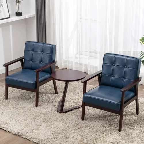 Okeysen Juego de 2 Sillas de Acento con Mesa Auxiliar, Silla de Acento Moderna de Mediados de Siglo, Sillones Retro de Madera y Tela, Cómodo Sillón