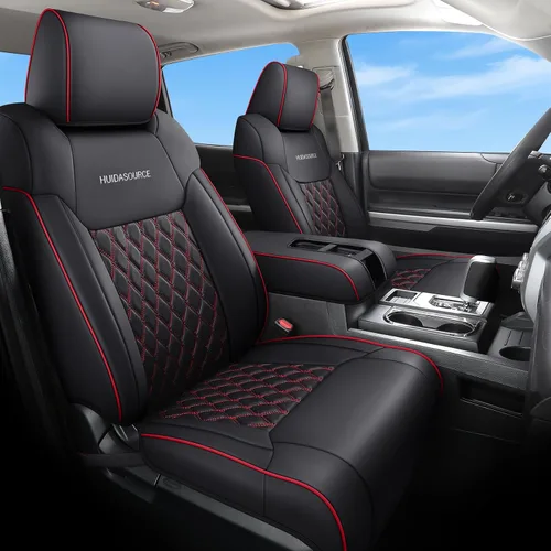 Miniatura 10 de Huidasource - Fundas de asiento delantero para Tundra, funda de cojín de asiento de cuero negro automotriz de cobertura completa, ajuste