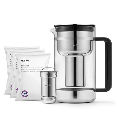 Miniatura 12 de Aarke Purificador - Jarra de filtro de agua de vidrio y acero inoxidable de alta calidad, sistema de filtro recargable y gránulos, jarra de 2.8 L